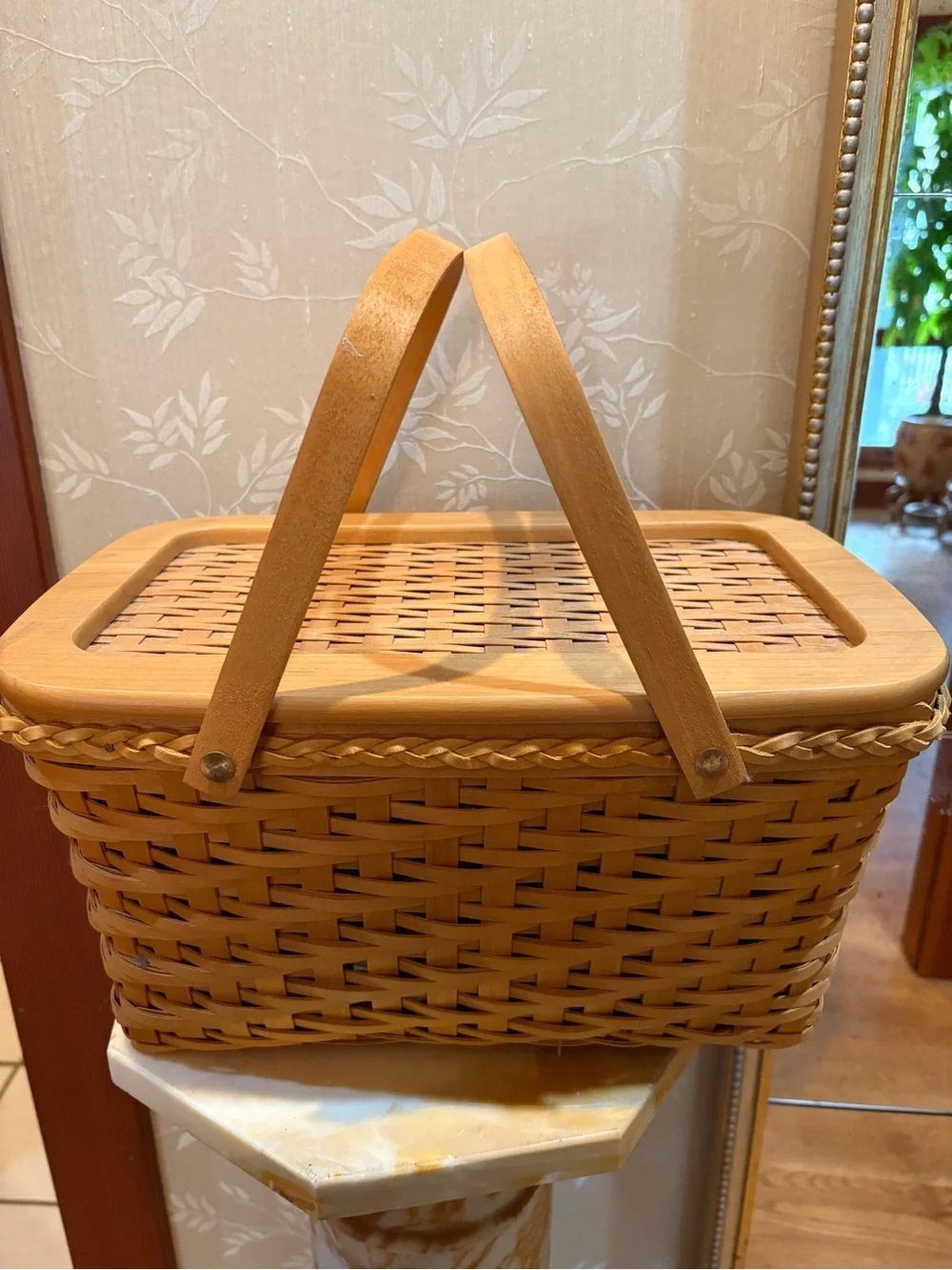Longaberger Light Brown Woven Carrier Basket with Dual Handles
